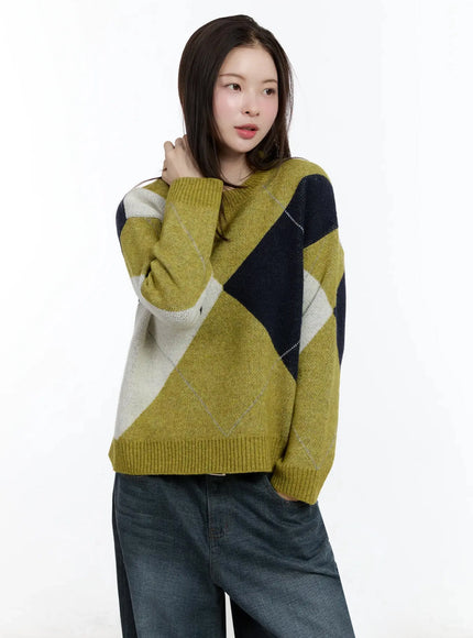 argyle-pattern-knit-sweater-id526 / Dark green