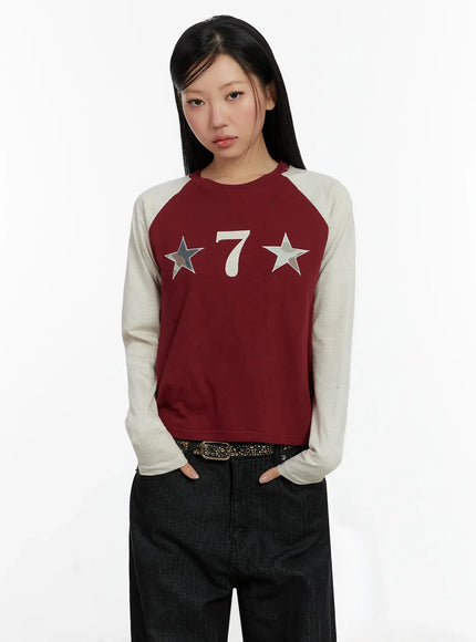 graphic-print-long-sleeve-top-id525 / Dark red