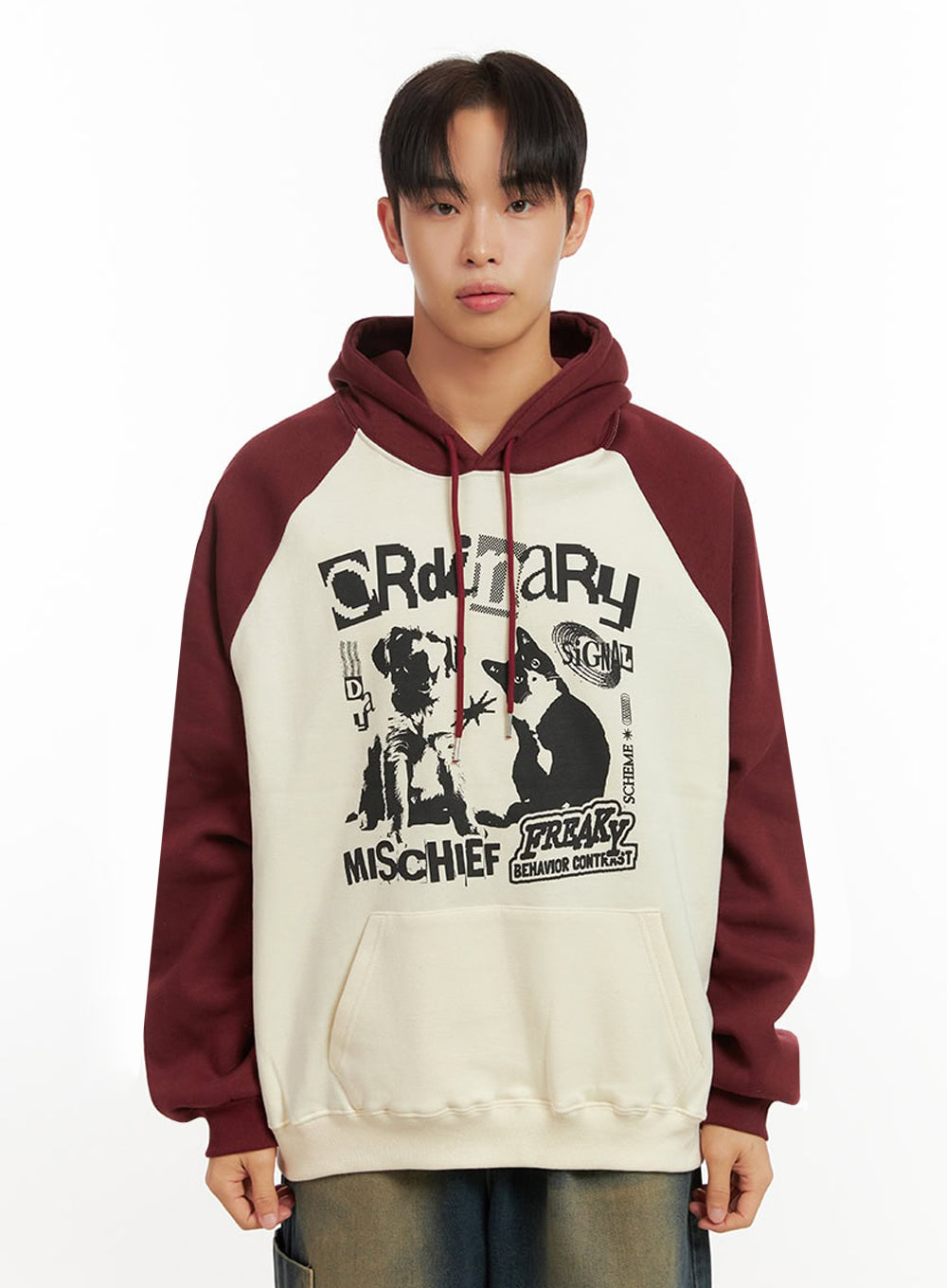 mens-loose-fit-graphic-hoodie-id413 / Dark red