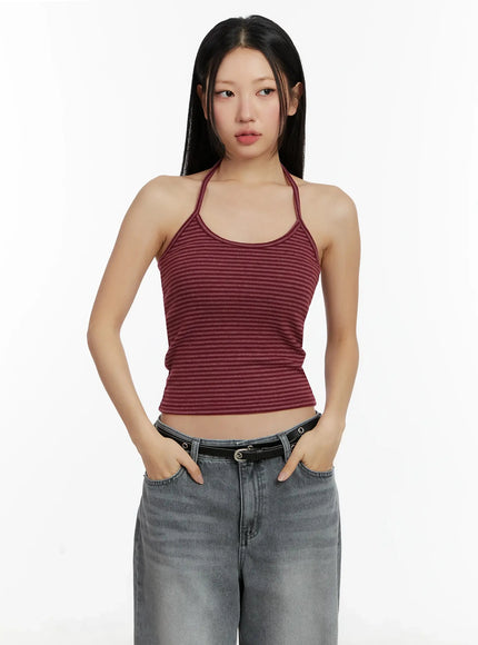 striped-halter-neck-tank-top-id526 / Dark red