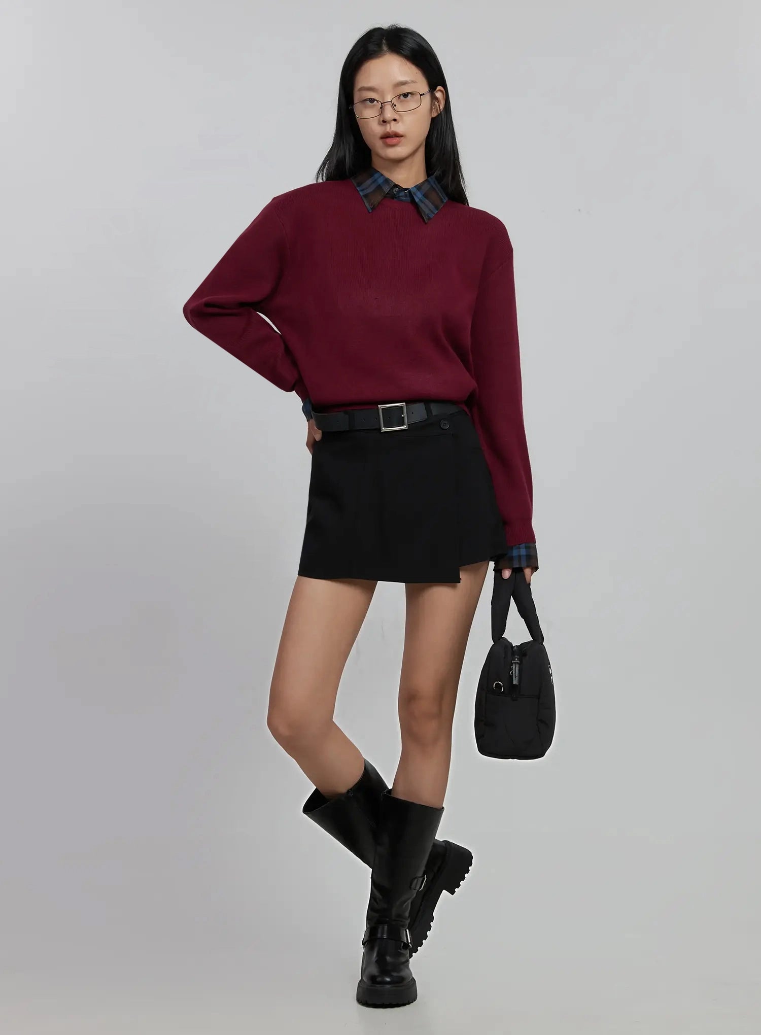 round-neck-knit-top-id516 / Dark red