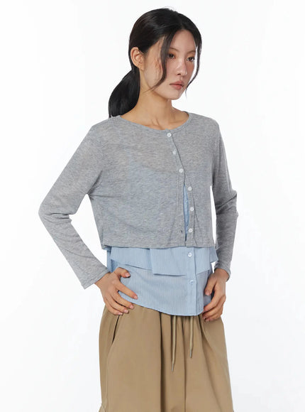 sheer-layered-loose-cardigan-iu509 / Gray