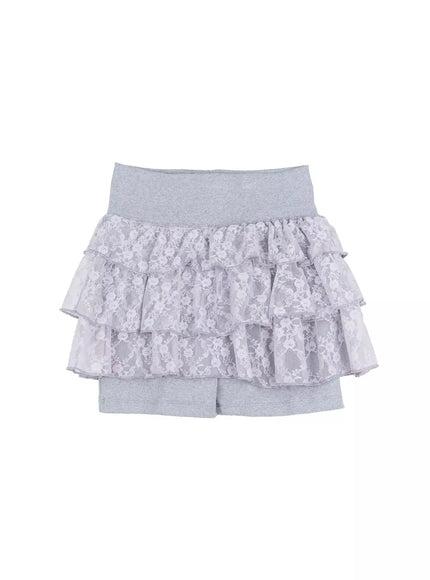 lace-tiered-ruffle-skirt-il531 / Gray
