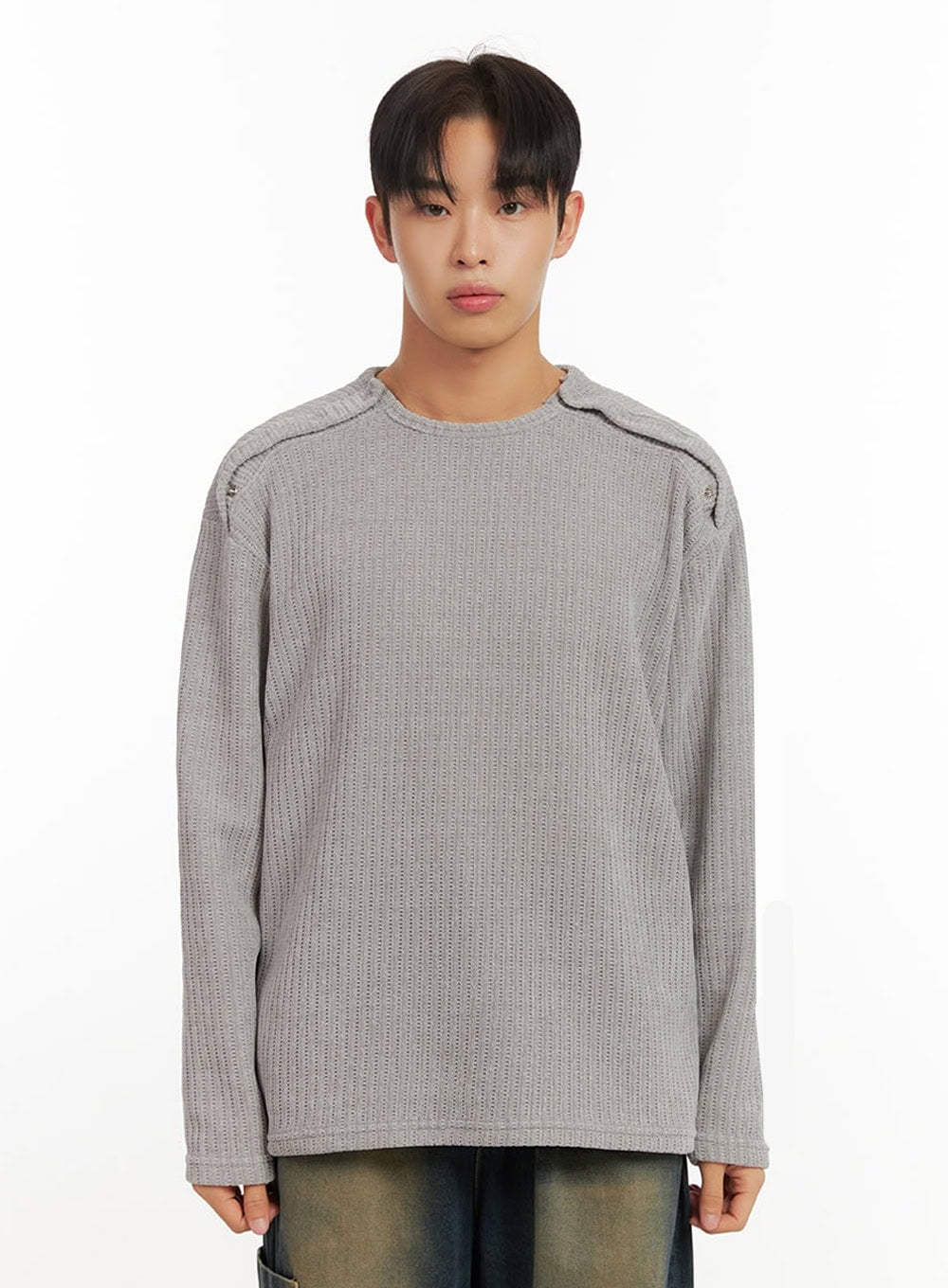 mens-long-sleeve-solid-sweater-id406 / Gray