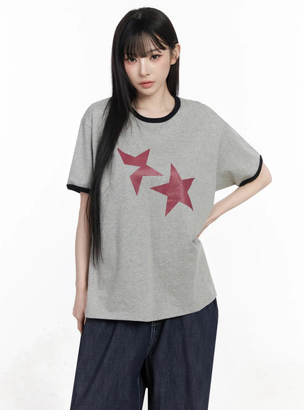 star-graphic-crewneck-t-shirt-iu509 / Gray