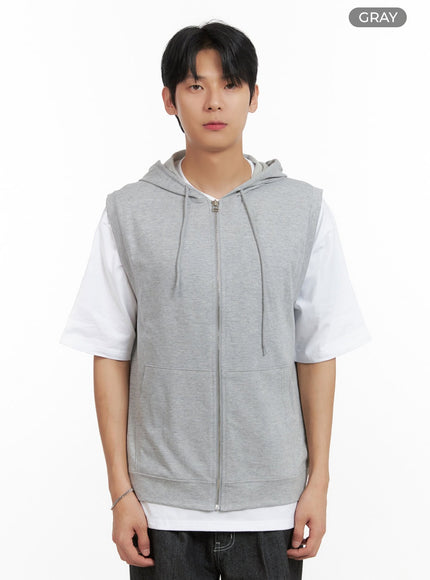 mens-hooded-zip-up-vest-il404 / Gray