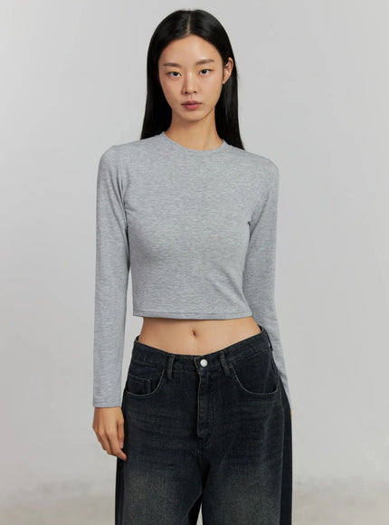 fleece-crewneck-cropped-long-sleeve-tee-ij502 / Gray
