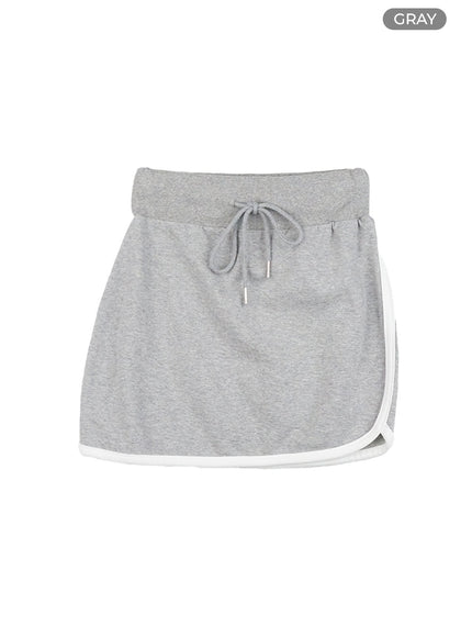 cotton-banded-track-mini-skirt-is427 / Gray