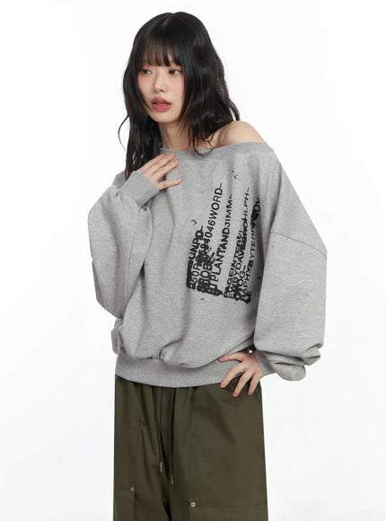 off-shoulder-graphic-sweatshirt-f516 / Gray