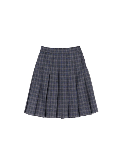 plaid-pleated-midi-skirt-ij502 / Gray