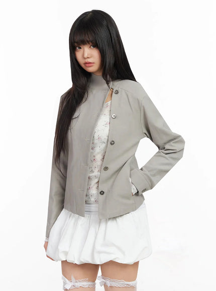 high-neck-cropped-trench-jacket-ia523 / Gray