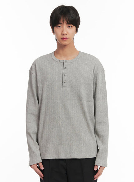 mens-ribbed-buttoned-long-sleeve-shirt-ia511 / Gray