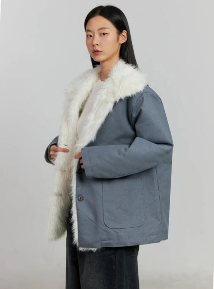 faux-fur-trim-hunter-jacket-ij502 / Gray