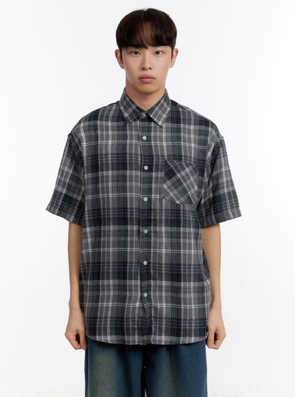 mens-plaid-collared-oversized-shirt-ia507 / Gray