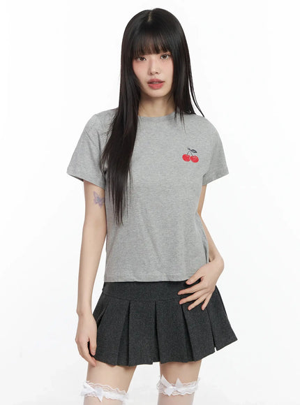 retro-cherry-semi-crop-tee-f516 / Gray