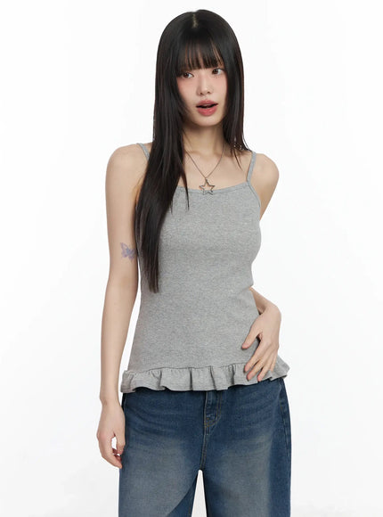 frill-hem-cami-top-f517 / Gray