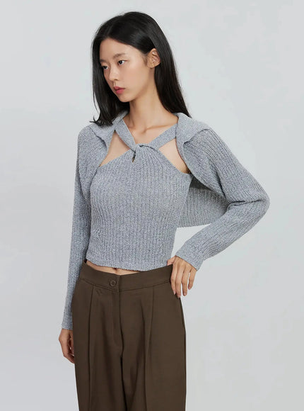 classic-knit-bolero-cardigan-io530 / Gray