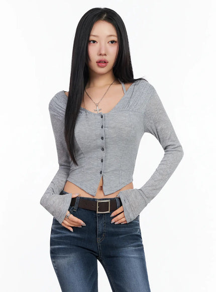 chic-wavy-ribbed-cardigan-ca513 / Gray