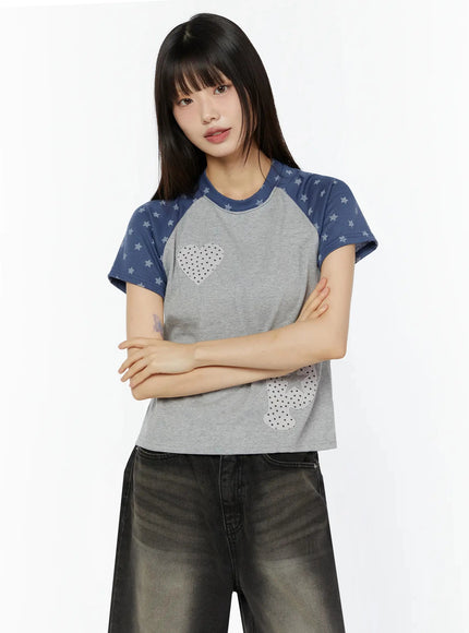 heart-accent-casual-t-shirt-iu518 / Gray