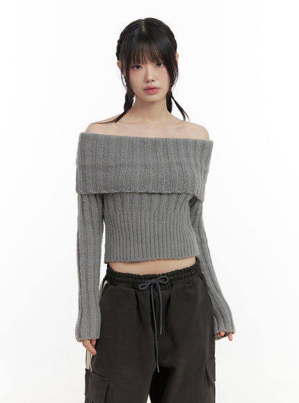 slim-fit-off-shoulder-sweater-id402 / Gray