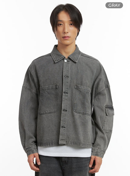 mens-buttoned-nomard-denim-jacket-io402 / Gray