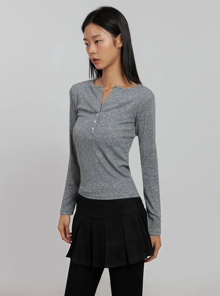 slim-fit-ribbed-top-ij509 / Gray