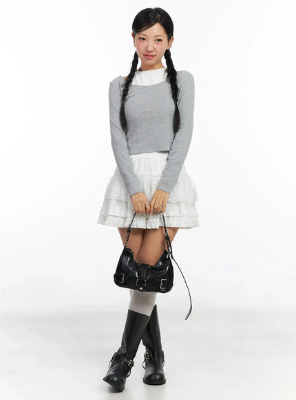 contrast-halter-layered-crop-top-in528 / Gray