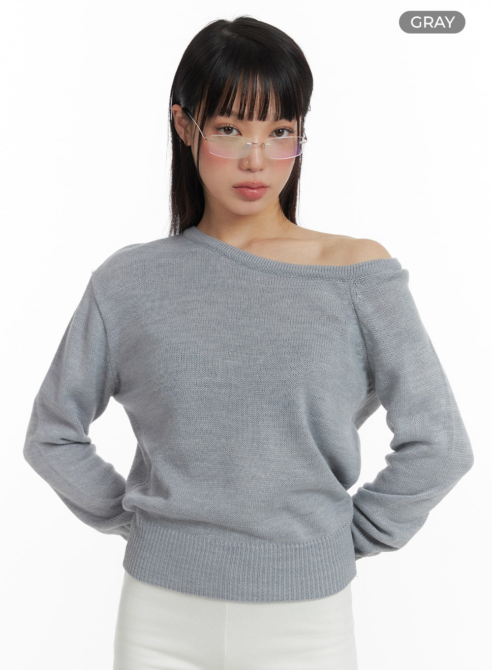 off-shoulder-knit-sweater-if423 / Gray