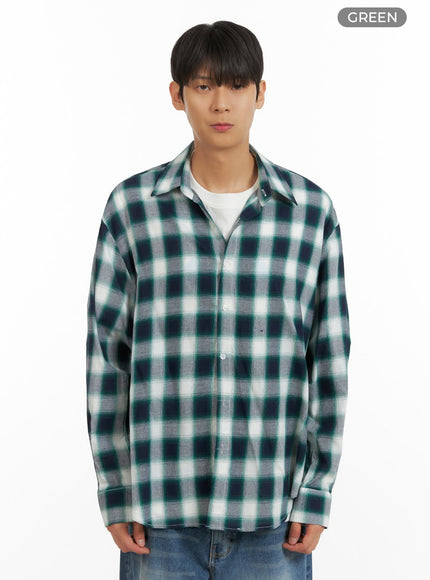 mens-solid-plaid-shirt-iu419 / Green