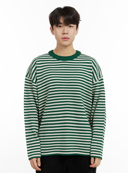 mens-acrylic-striped-long-sleeve-top-in422 / Green