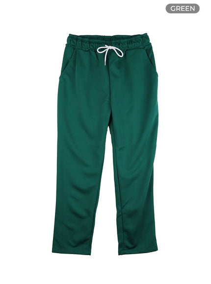 mens-solid-contrasting-activewear-pants-iu405 / Green