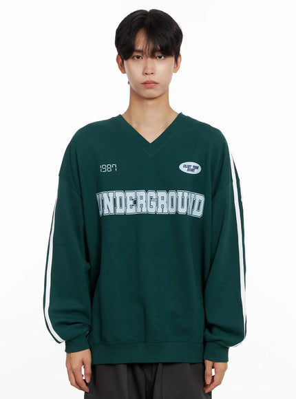 mens-graphic-v-neck-sweatshirt-io516 / Green