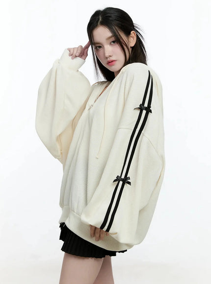 contrast-oversized-zip-up-hoodie-io527 / Light beige