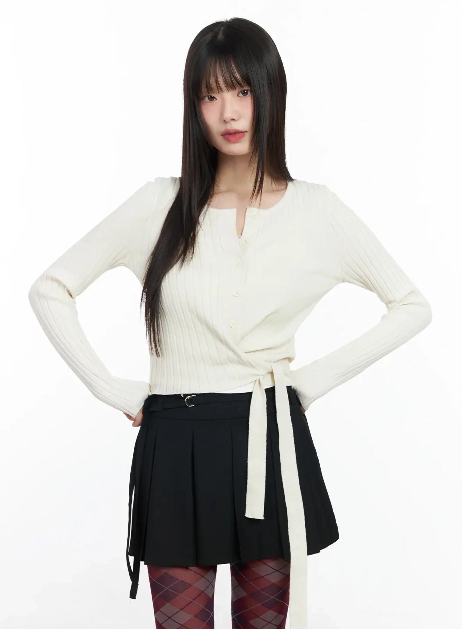 ribbed-wrap-knit-cardigan-im523 / Light beige