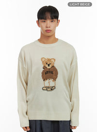 mens-loose-fit-printed-knit-sweater-is419 / Light beige