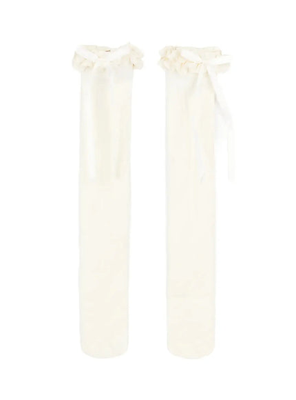 cute-ruffle-bow-knee-socks-iy526 / Light beige