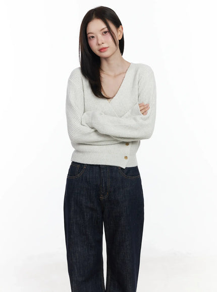 chic-v-neck-wrap-knit-cardigan-if520 / Light beige