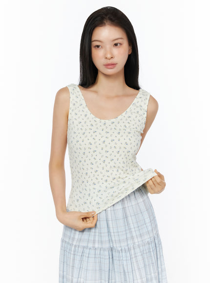 floral-u-neck-tank-top-iu519 / Light beige