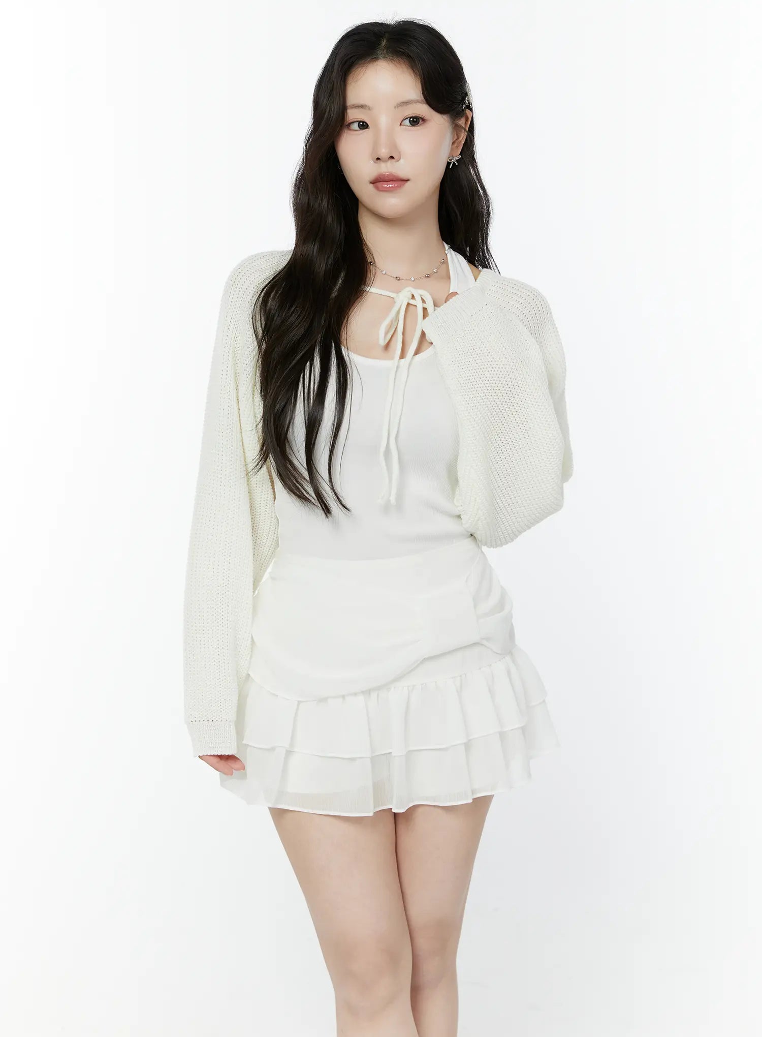 tie-front-knit-bolero-cardigan-iy511 / Light beige
