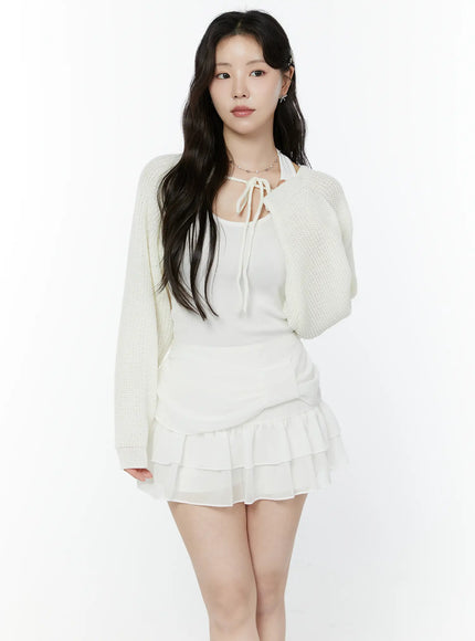 tie-front-knit-bolero-cardigan-iy511 / Light beige