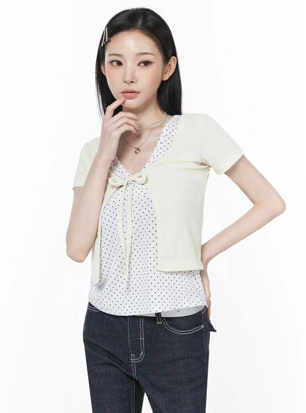 short-sleeve-tie-cardigan-iu512 / Light beige
