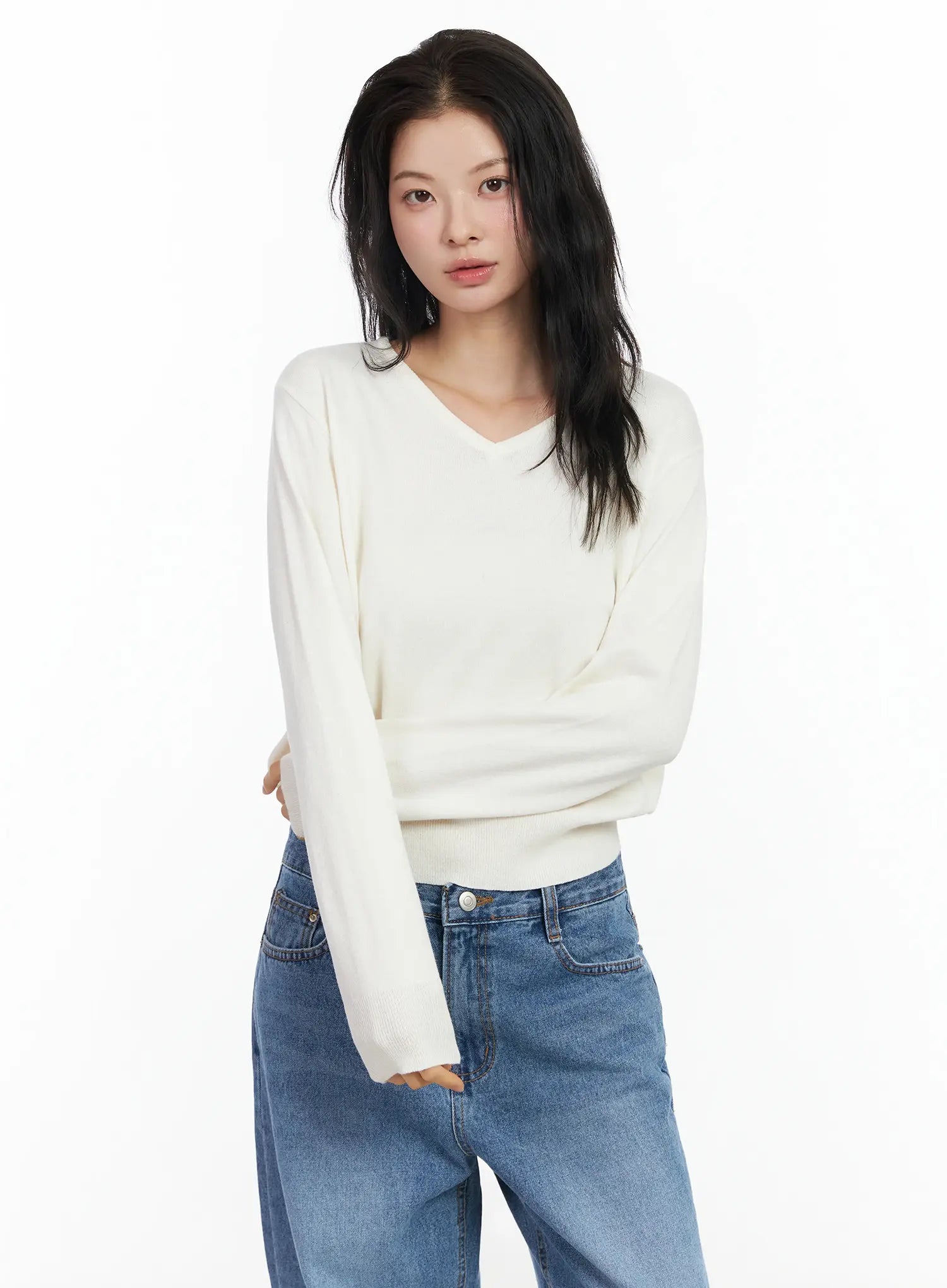 v-neck-loose-fit-knit-im524 / Light beige