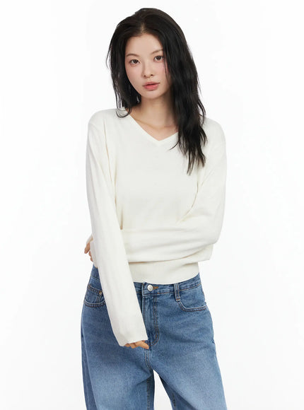 v-neck-loose-fit-knit-im524 / Light beige