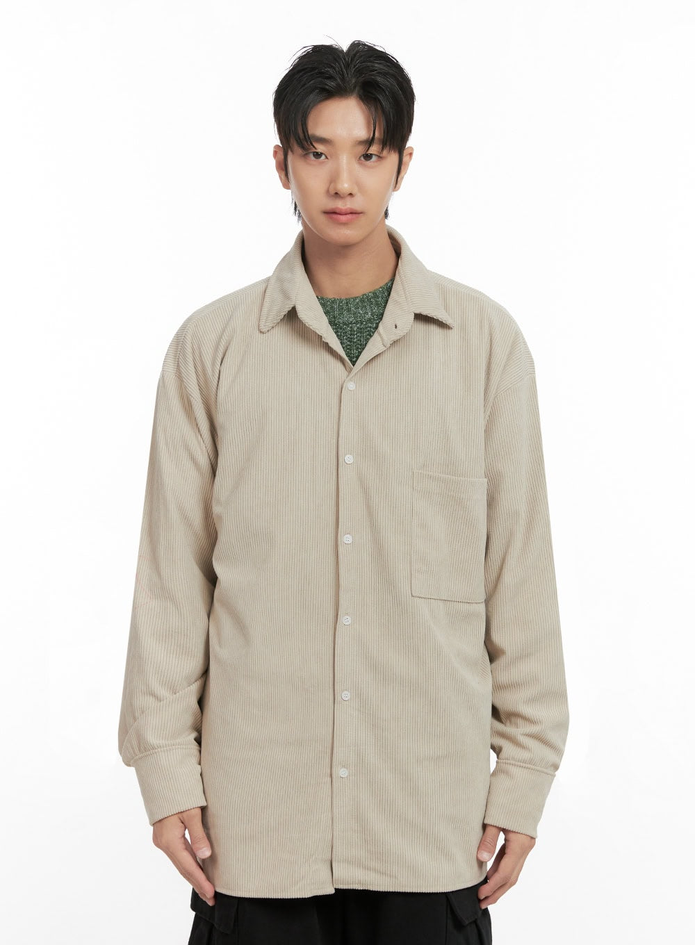 mens-corduroy-collared-button-up-shirt-id413 / Light beige