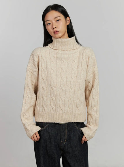 cable-knit-turtleneck-sweater-ij502 / Light beige