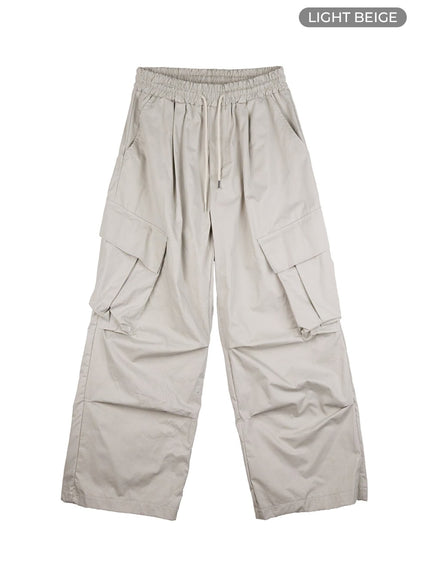 mens-basic-cargo-wide-leg-pants-io402 / Light beige