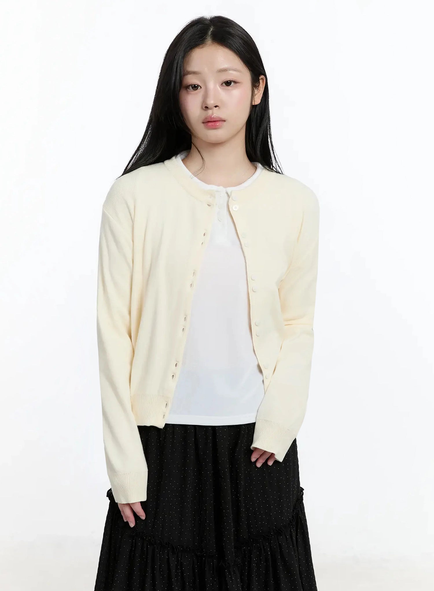 double-button-knit-cardigan-im513 / Light beige