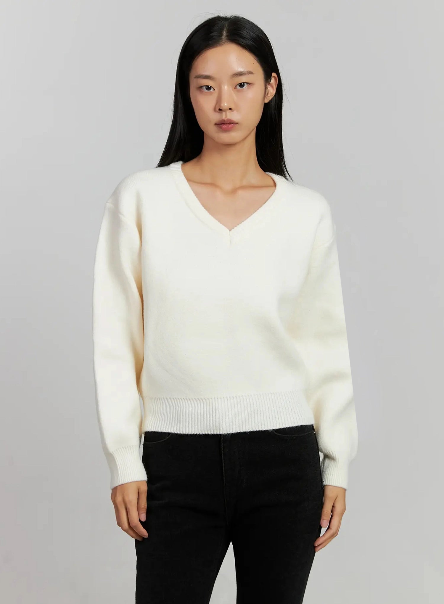 v-neck-nit-pullover-ij505 / Light beige