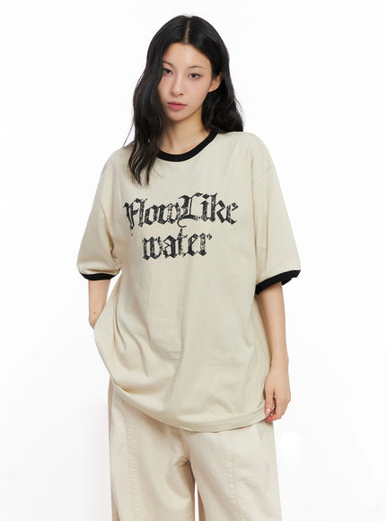 oversized-gothic-graphic-print-tee-ig508 / Light beige