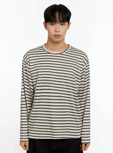 mens-striped-long-sleeve-shirt-in525 / Light beige